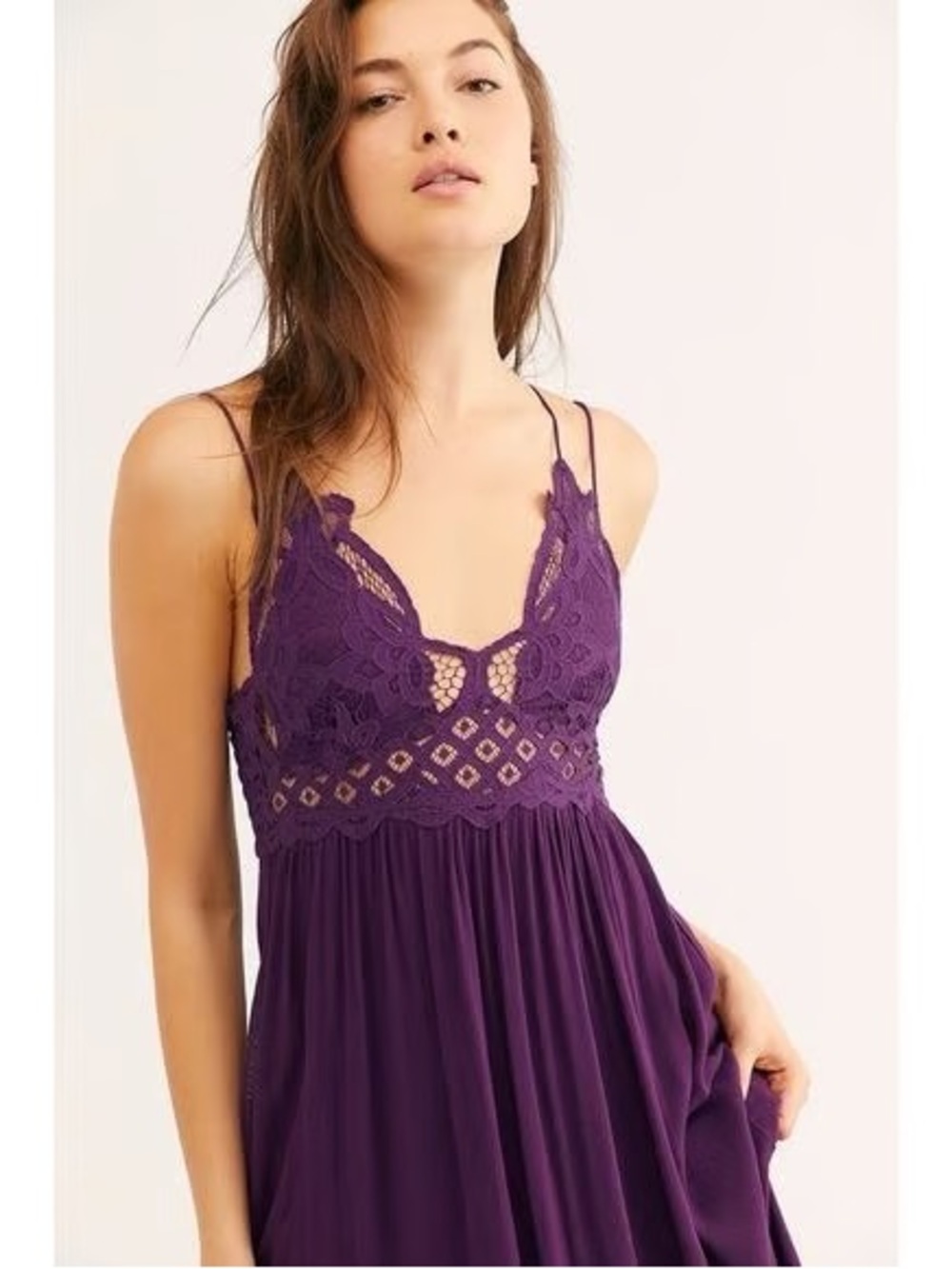 Free People / FP One Purple Plum Sleeveless Adella Maxi Dress with Lace Bodice